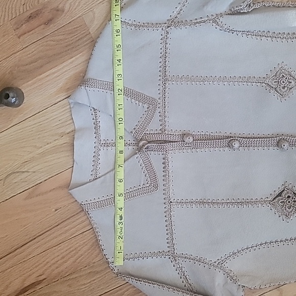 Suede crocheted panel cardigan or lightweight jacket tan beige cream - Picture 12 of 15